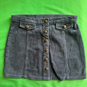 Corduroy Button-Up Skirt - Blue